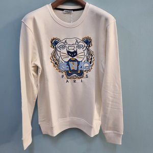 Kenzo Tiger Embroidered White Cotton Sweatshirt